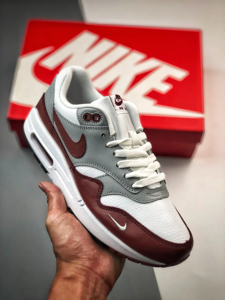 Nike Air Max 1 Burgundy Grey