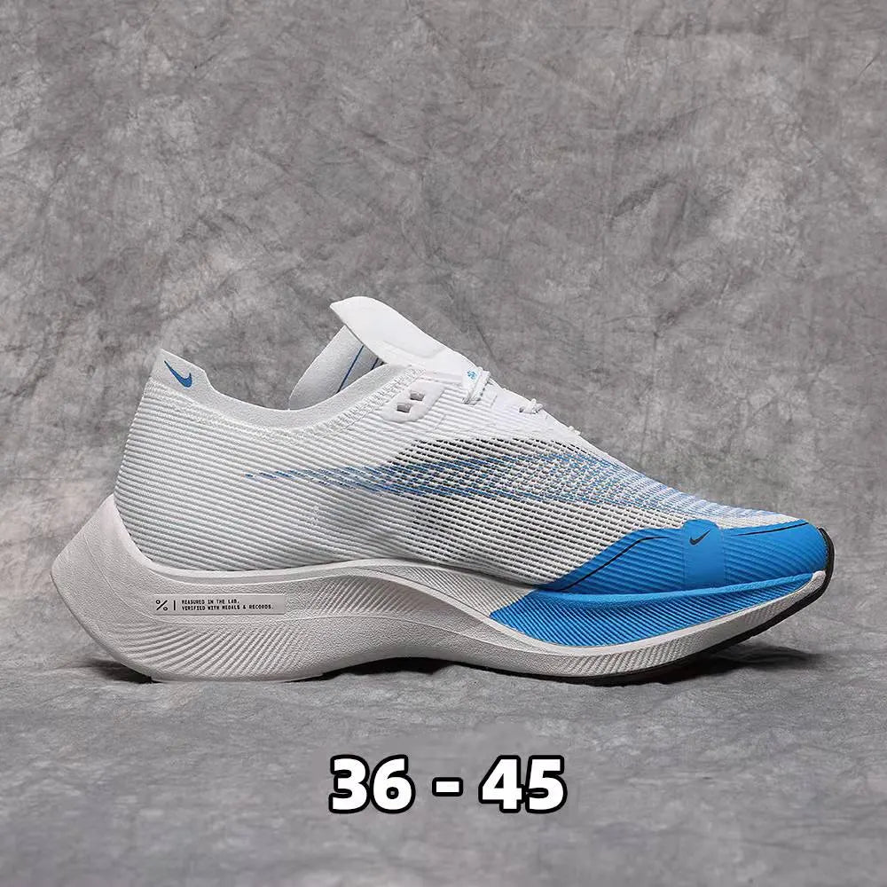 Nike Vaporfly NEXT% 2 White Blue running shoes on a grey studio background - Hình 4
