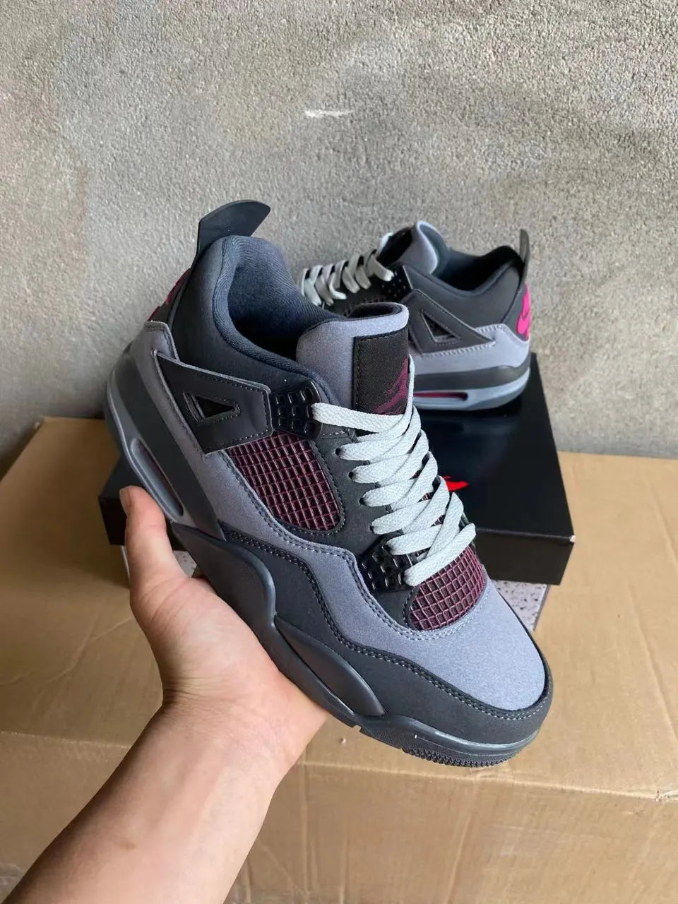 Air Jordan 4 Retro Grey Burgundy - Hình 2