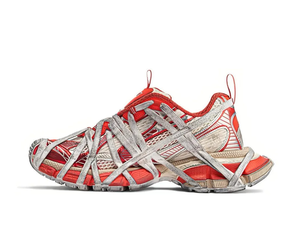 Balenciaga Red Distressed Sneaker