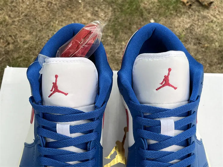 leather Air Jordan 1 Low Blue Red - Hình 8