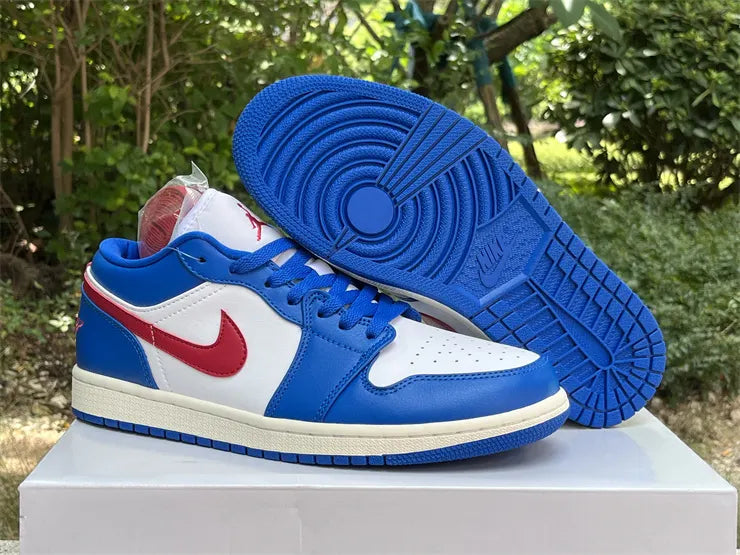 leather Air Jordan 1 Low Blue Red - Hình 3