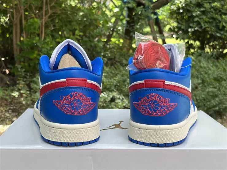 leather Air Jordan 1 Low Blue Red - Hình 9