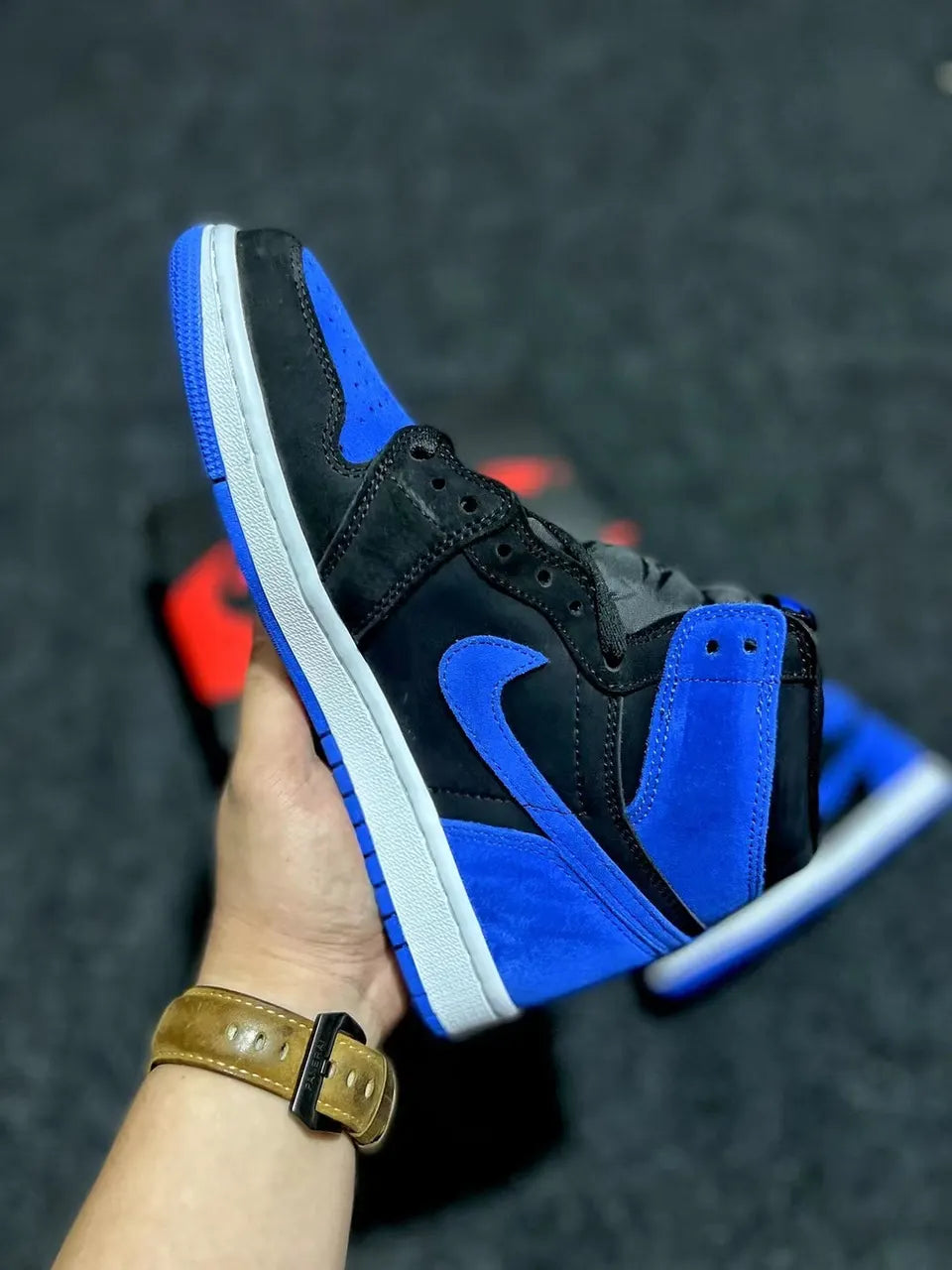 Air Jordan 1 Black Blue Suede - Hình 3