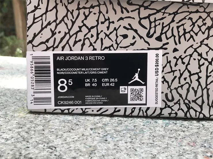 retro classic Air Jordan 3 Black Cement - Hình 16