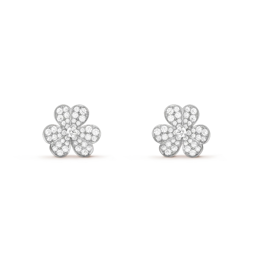 Van Cleef & Arpels FRIVOLE SILVER FLOWER DIAMOND EARRINGS